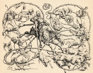 Don Quichotte combattant le troupeau de moutons, les prenant pour deux armées, 1839, de 